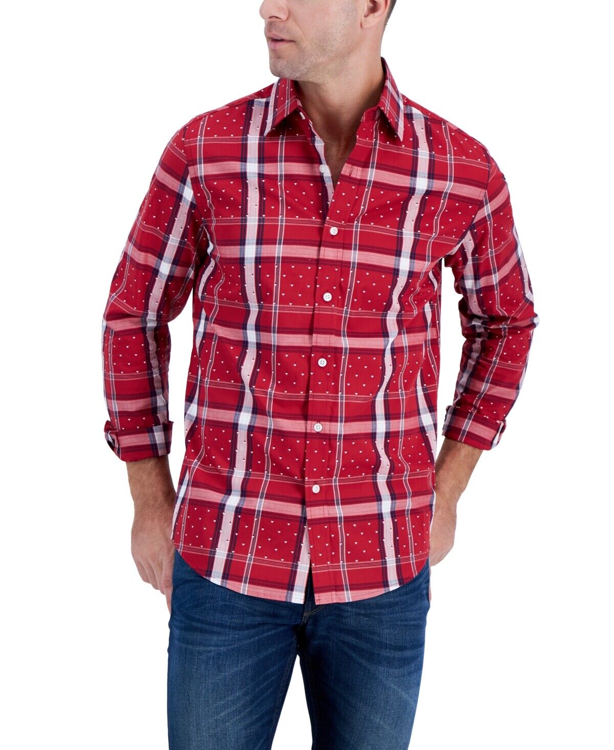 Club Room Mens Long Sleeve Armin Plaid Button Down Shirt Karanda Red Large