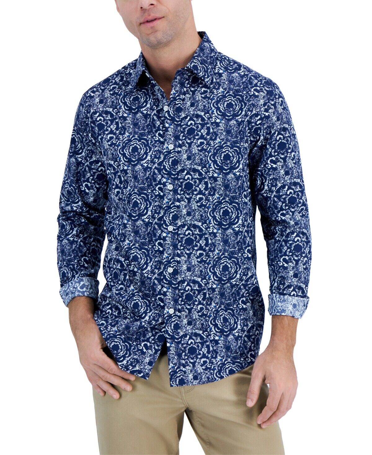 Club Room Men's Regular Fit Button Down Shirt Bold Whisper  Blue Small