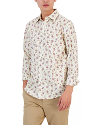 CLUB ROOM Men's Monan Floral Shirt Bright White Small