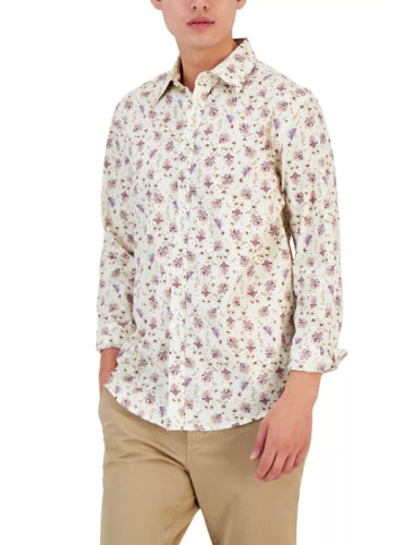 CLUB ROOM Men's Monan Floral Shirt Bright White Small
