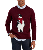 Club Room Men's Merino Penguin Sweater Red Plum Combo Medium