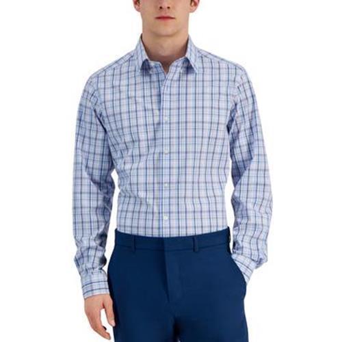 Club Room Mens Plaid Button Down Dress Shirt Light Blue Pink Small