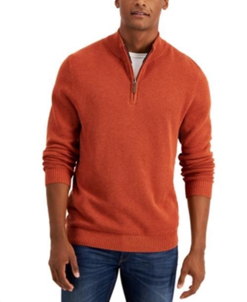 Club Room Mens Quarter-Zip Cotton Sweater Royal Orange Medium