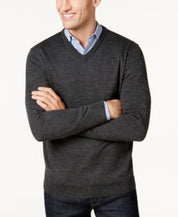 Club Room Men's Solid V Neck Sweater Ebony Heather Grey Large