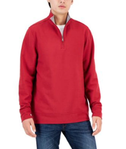 Club Room Mens Regular Fit Quarter Zip Sweatshirt  Karanda Red Large