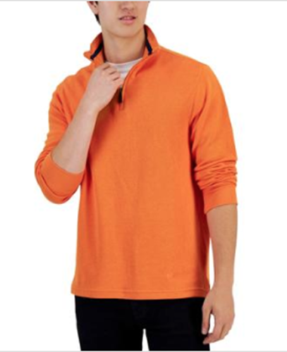 Club Room Mens Classic Fit Quarter Zip Sweater Roasted Pumpkin Orange Small
