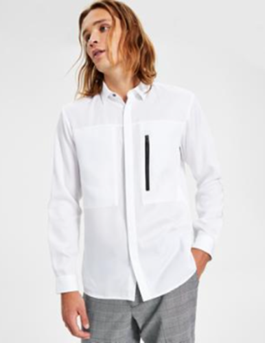 I.N.C. International Concepts Mens Long-Sleeve Button Shirt- Bright White Large