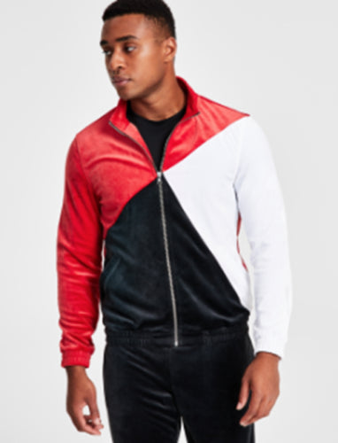 INC International Concepts Regular Fit Velour Track Jacket Ruby Red Small