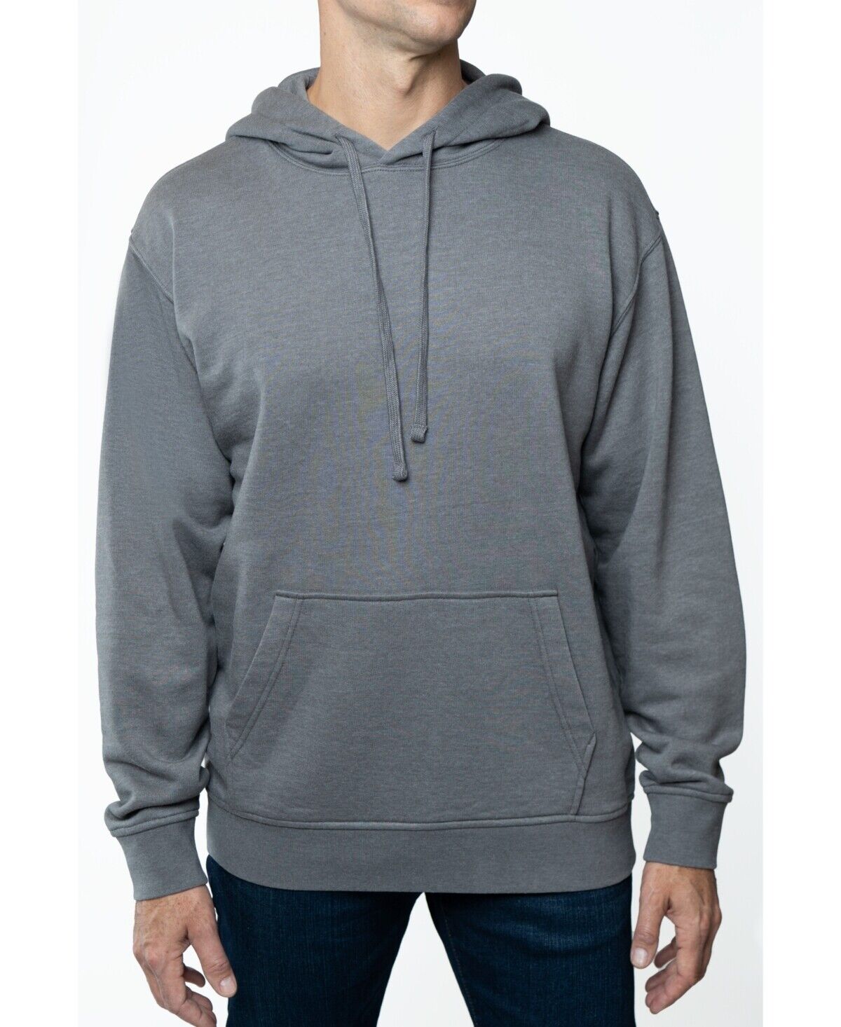 Lazer Men's Long Sleeve Popover Burnout Fleece Hoodie Sweatshirt Grey 2XL