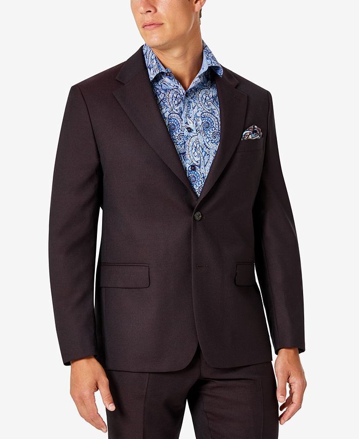 Tallia Mens Classic Fit Wool Suit Jacket Burgundy 36S