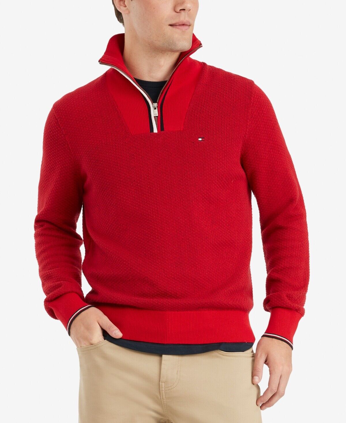 Tommy Hilfiger Men's Manhattan Quarter Zip Sweater Red Medium