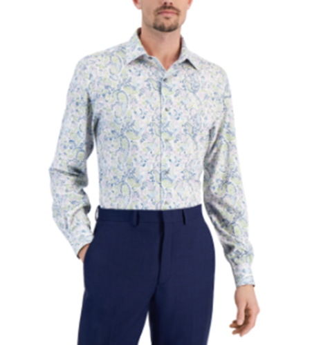 Alfani Men Slim Fit 4-Way Stretch Paisley Dress Shirt Paisley White Lavender 15