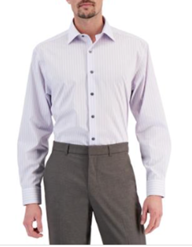 Alfani Mens Azul Plaid Dress Shirt Lavender White 17 12 36-37