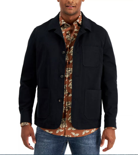 Alfani Men's Black Solid Button Down Shirt Jacket  XXL