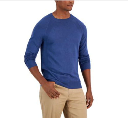 Alfani Mens Ribbed Raglan Crewneck Sweater Blue Nite Escape XL