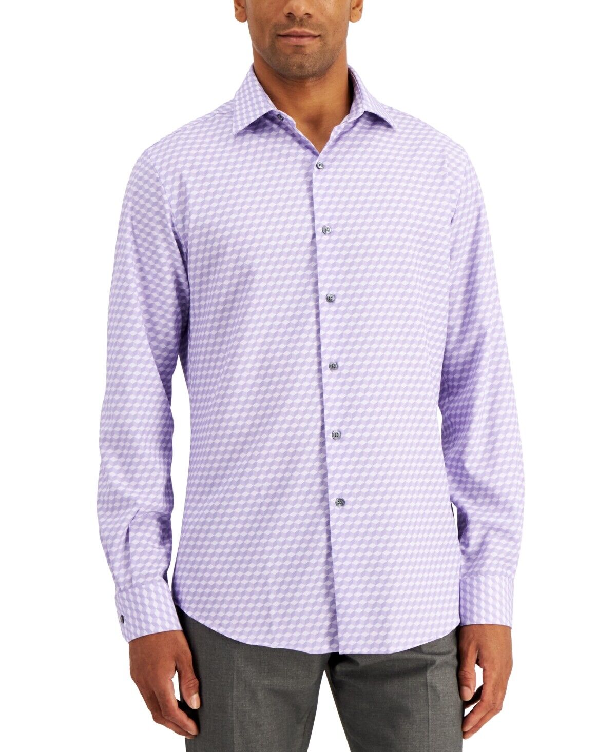 Alfani Mens Slim-Fit Cube Print Shirt Purple Cbo 15-15.5 / 32-33