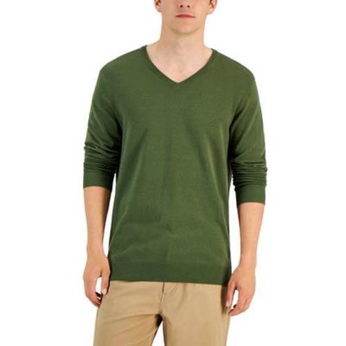 Alfani Mens Solid V-Neck Cotton Sweater Costa Green 2XL