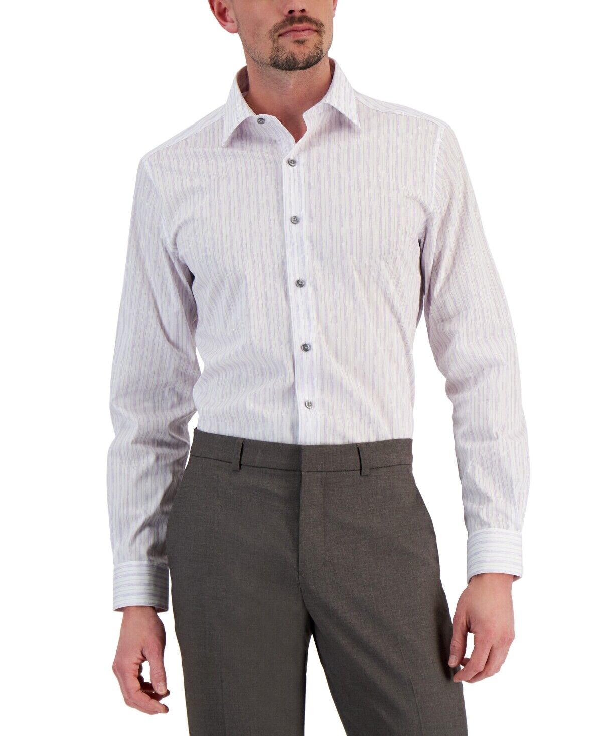 Alfani Slim Fit 2-Way Stretch Dress Shirt Lavender 17-17.5 / 34 -35