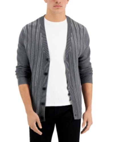Alfani Men's Classic-Fit Vertical Stripe Cardigan Sweater Casual Grey 2XL