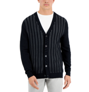 Alfani Men's Classic-Fit Vertical Stripe Cardigan Sweater Deep Black Small