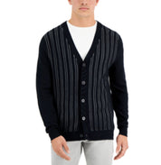 Alfani Men's Striped Cardigan Deep Black SMALL