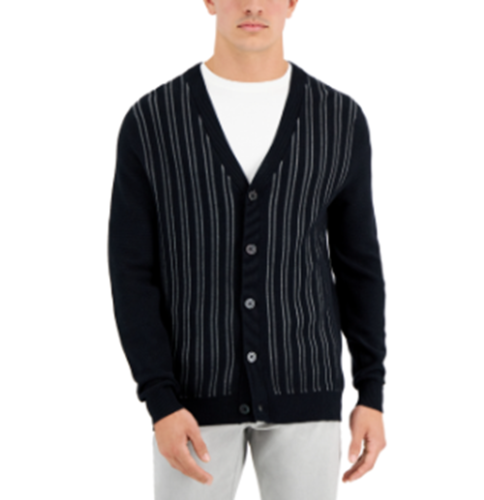 Alfani Men's Classic-Fit Vertical Stripe Cardigan Sweater Deep Black Small