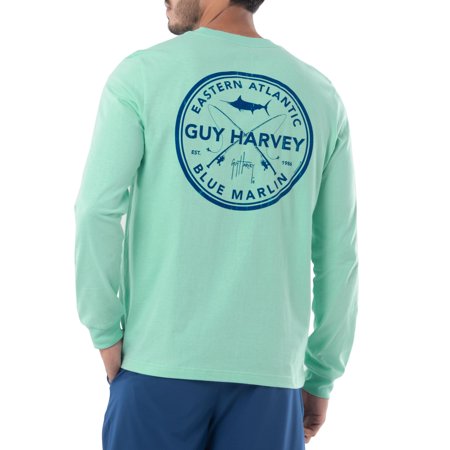 Guy Harvey Mens EA Blue Marlin Long Sleeve T Shirt Beach Glass Small
