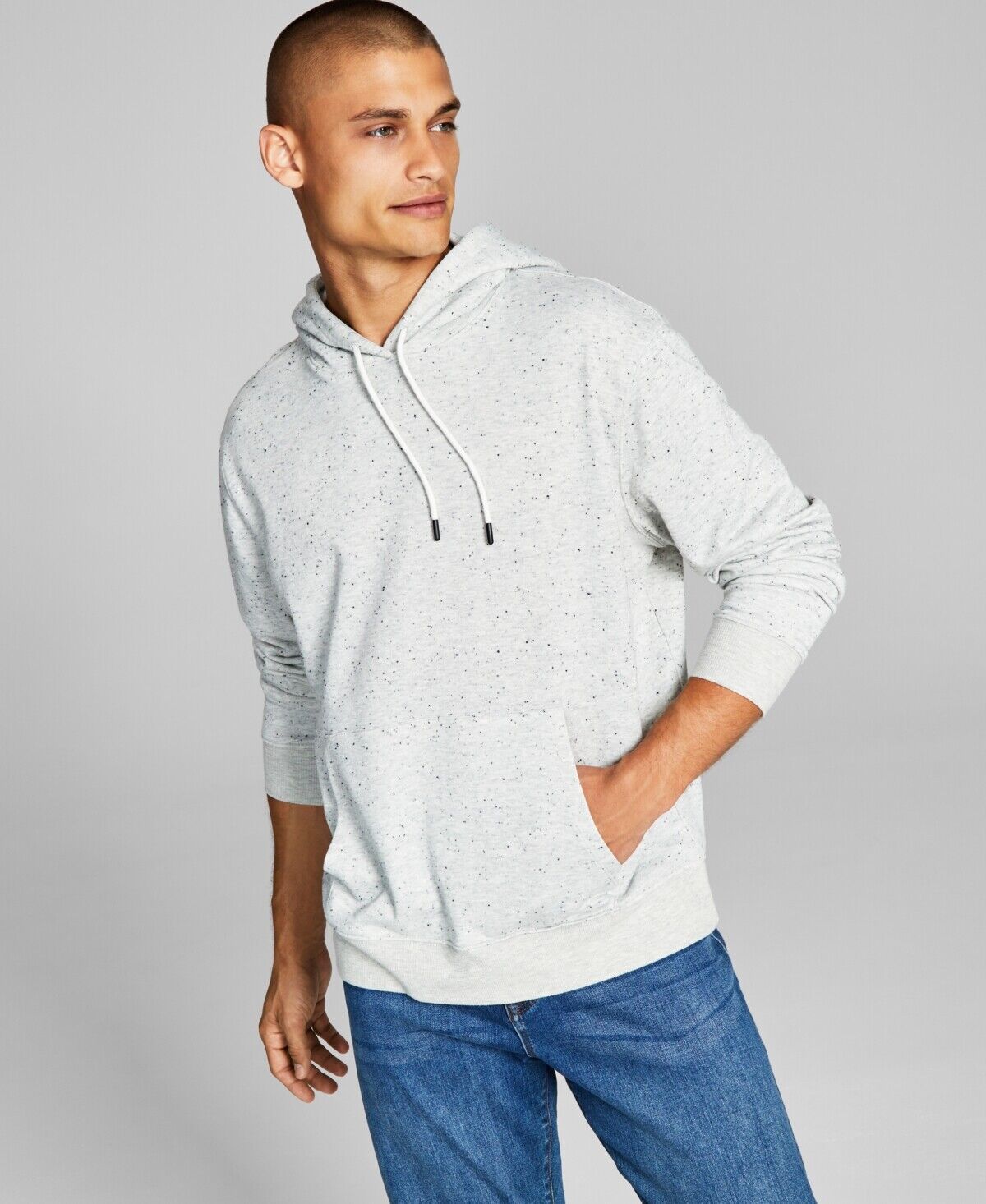 And Now This Men's Oversized Speckled French Terry Hoodie Sweatshirt Grey 2XL