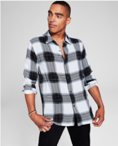 And Now This Mens Regular Fit Plaid Button Down Shirt Gray XL