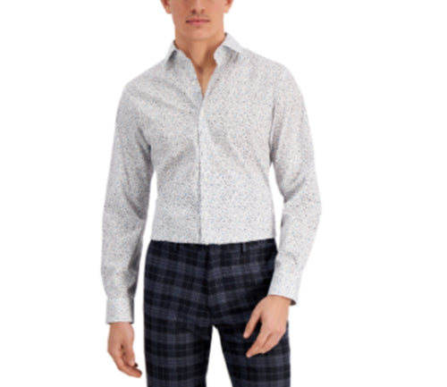 BAR III Men's Slim Fit Floral-Print Dress Shirt Light Blue Small