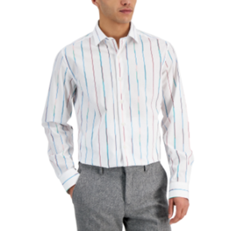 BAR III Men's Slim Fit Painted Stripe Dress Shirt White XL