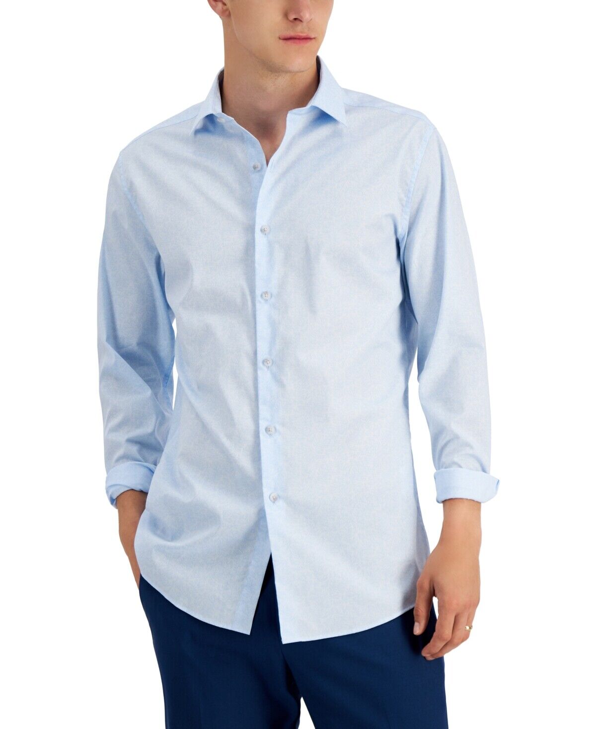 Bar III Organic Cotton Tonal Coral-Print Slim Fit Dress Shirt Light Blue XL