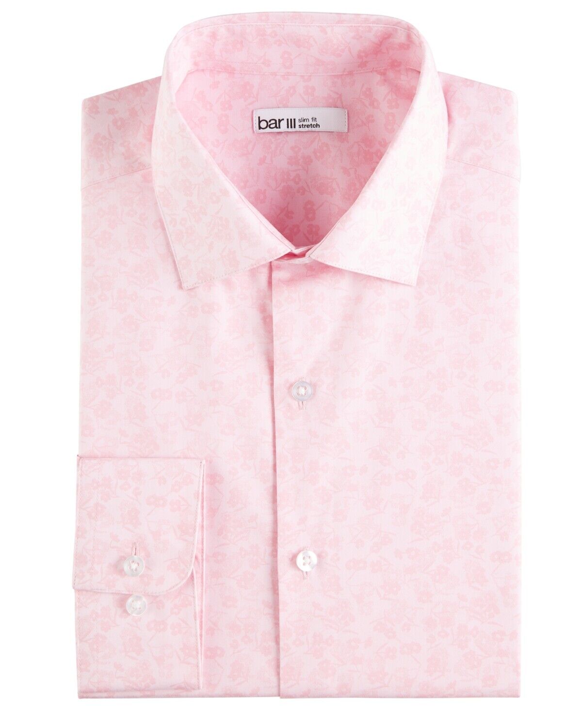 Bar III Mens Slim-Flit Floral Stretch Pink Button Down Dress Shirt Small
