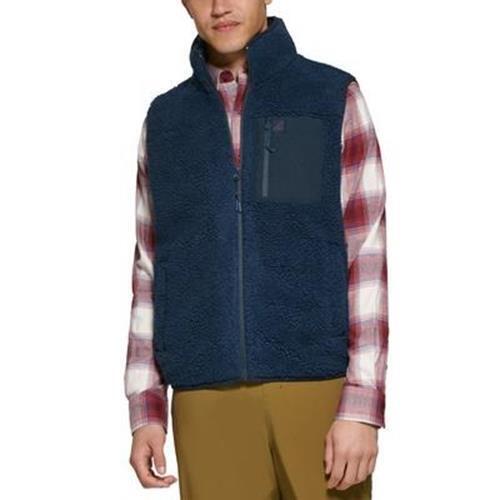 Bass Outdoor Mens Mens Faux Fur Fleece Warm Outerwear Vest Small Navy Blue