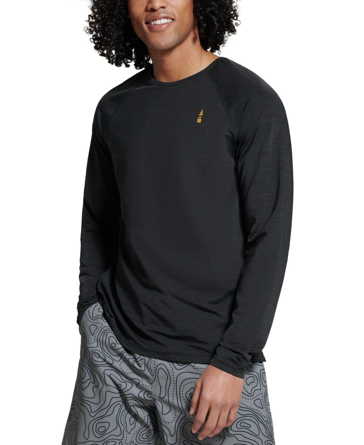 BASS OUTDOOR Mens Path Long Sleeve Crewneck T Shirt Black Small