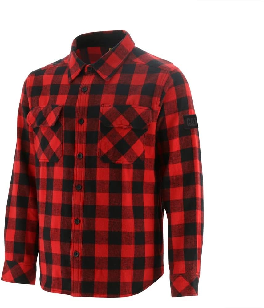 Caterpillar Men's Buffalo Check Heavyweight Flannel Shirt Red Black Large