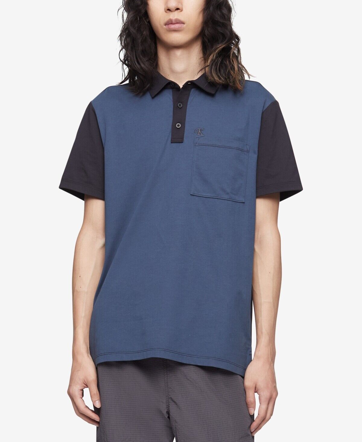 Calvin Klein Men's Colorblocked Polo Shirt Ink Blue / Black Small