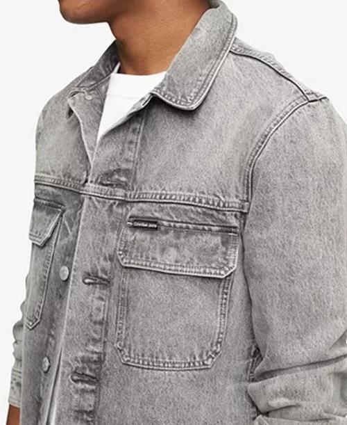 CALVIN KLEIN Men's Relaxed-Fit Palmer Gray Utility Trucker Jacket Large Grey