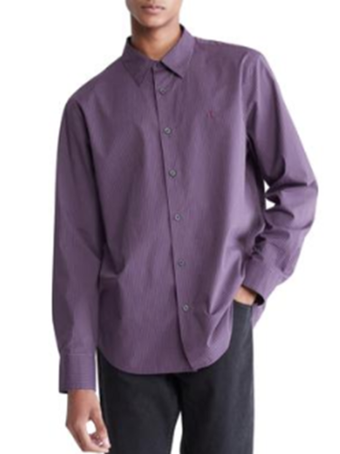 Calvin Klein Mens Shadow Purple Striped Button Shirt Shadow Purple Small