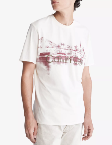 Calvin Klein Jeans Men's Short Sleeve NYC Skyline T-Shirt Ivory Small