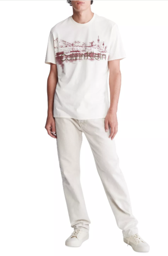 Calvin Klein Jeans Men's Short Sleeve NYC Skyline T-Shirt Ivory Small