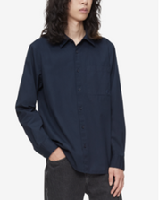 Calvin Klein Mens Button Down Long Sleeve Shirt Dark Sapphire Blue Medium