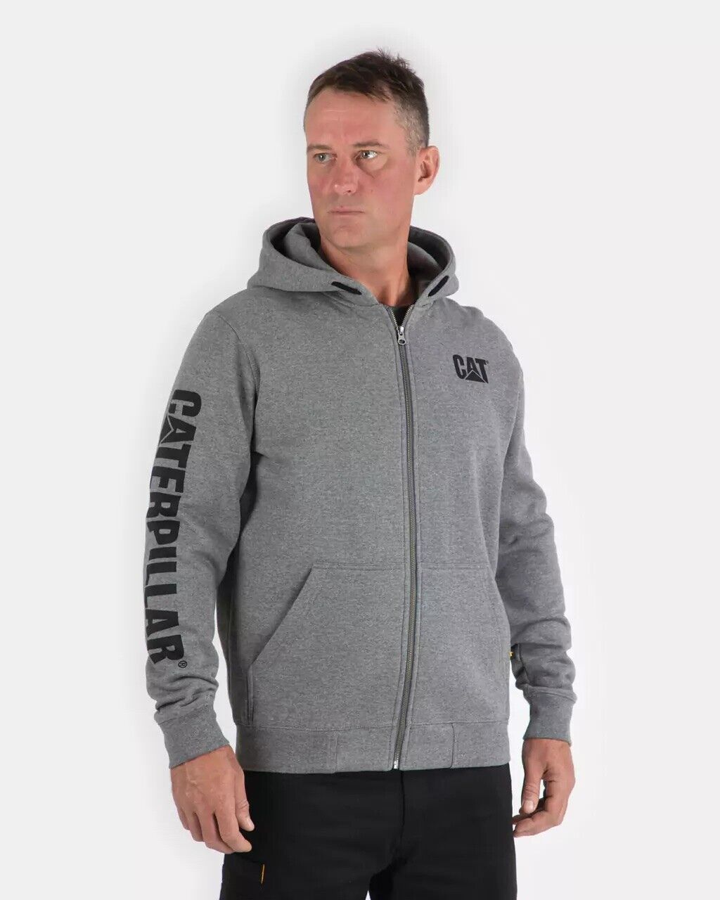 Caterpillar Mens Foundation Logo-Print Full Zip Hoodie Dark Heather Grey XL