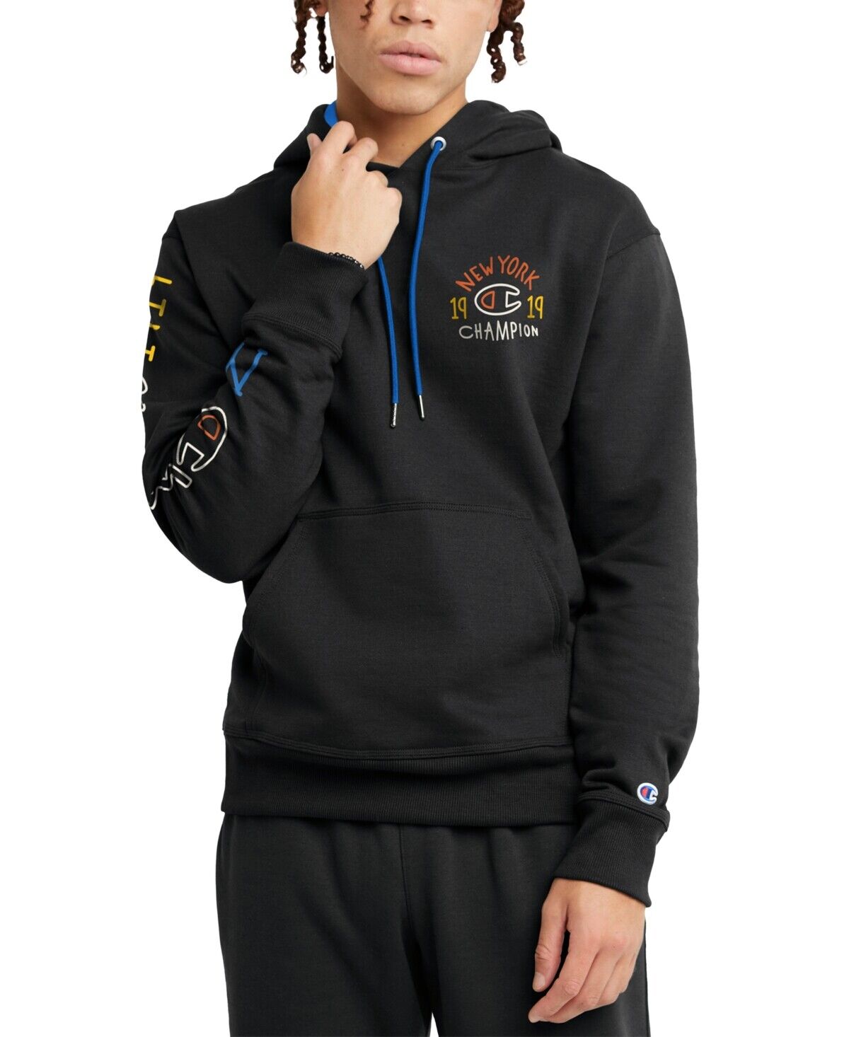 Champion Men's Powerblend Standard-Fit Logo-Print Fleece Hoodie Black Small