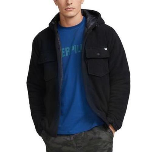 Caterpillar Mens Snap Up Fleece Hooded Jacket Small Black