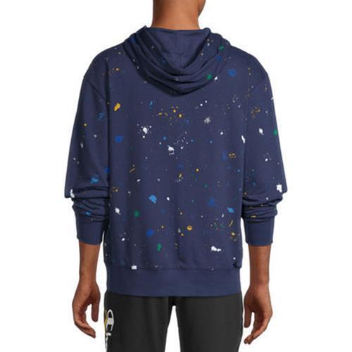 Champion Mens Slim Explorer Quarter Zip Paint Splatter Hoodie Navy Blue 2XL