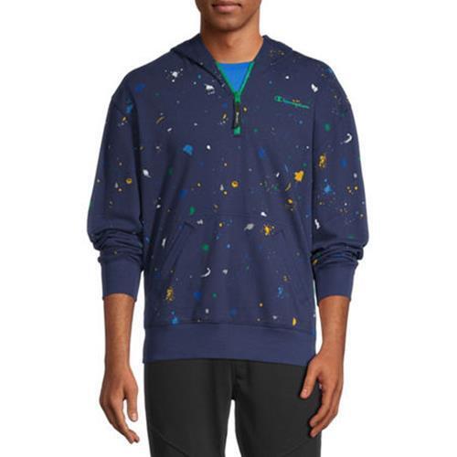 Champion Mens Slim Explorer Quarter Zip Paint Splatter Hoodie Navy Blue 2XL