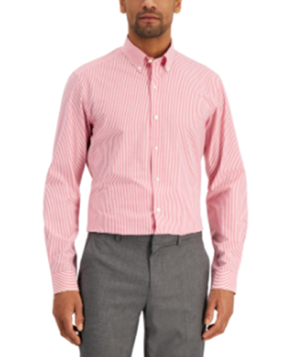 Club Room Mens Stripe Long Sleeve Button Down Dress Shirt Red Medium