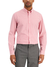 Club Room Men's Slim Fit 4 Way Stripe Button Down Dress Shirt Red 15 15.5