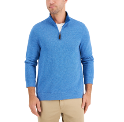 Club Room Mens Birdseye Quarter-Zip Pullover Sweater Medium Sapphire Large